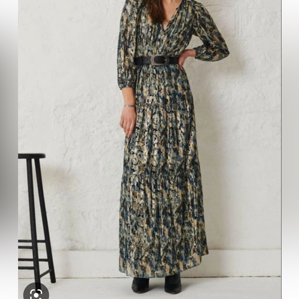 NEW!Ba&sh Gillian teal metallic long dress beautiful unique sz0 XS stunning